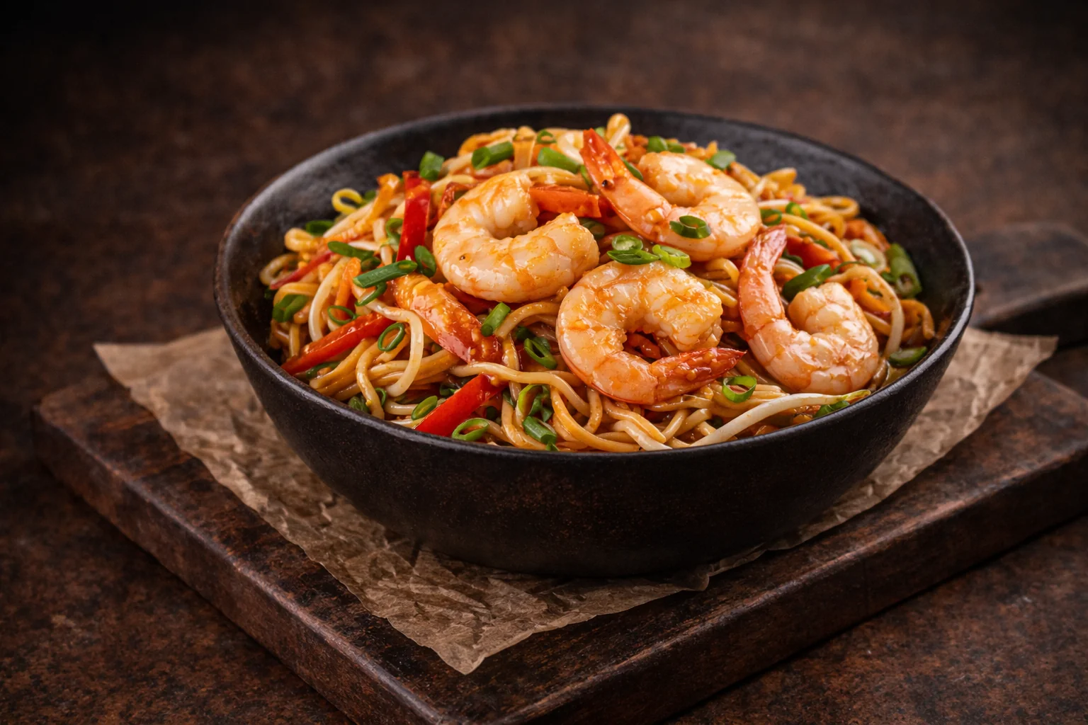 Гонконгская лапша с креветкой