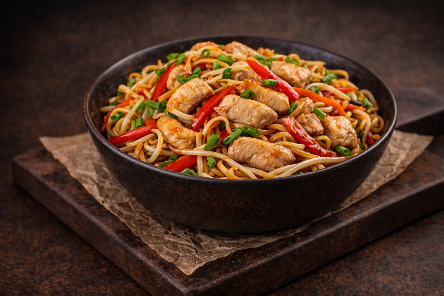 Гонконгская лапша с курицей