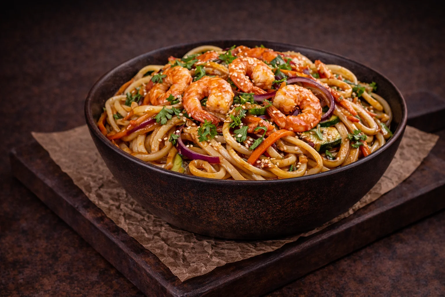 Удон с креветками